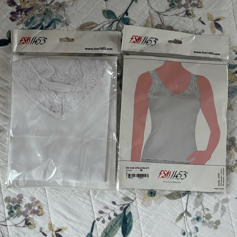 White tank top with lace trim